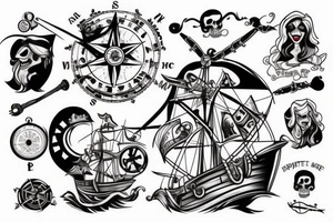 A pirate ship with a compass jessica rabbit on the pirate ship tattoo idea