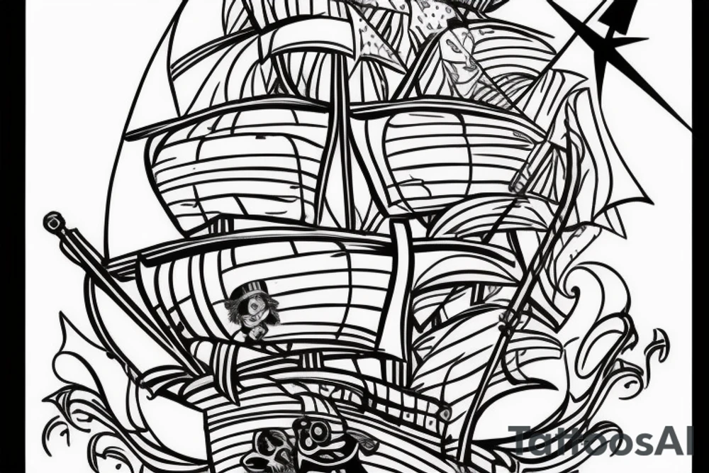 A pirate ship with a compass jessica rabbit on the pirate ship tattoo idea