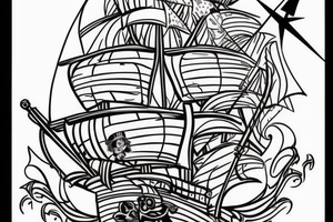 A pirate ship with a compass jessica rabbit on the pirate ship tattoo idea