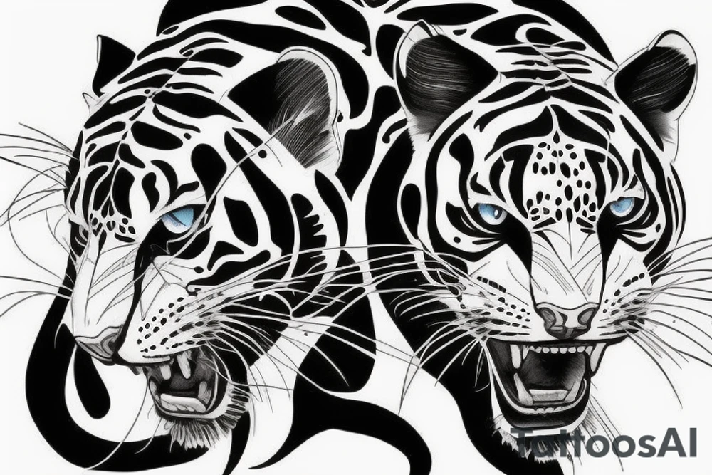 Split head panther tiger tattoo idea