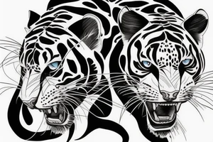 Split head panther tiger tattoo idea