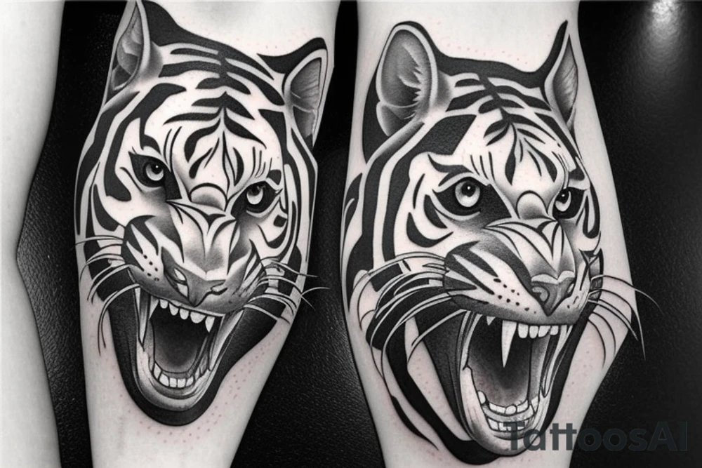 Split head panther tiger tattoo idea