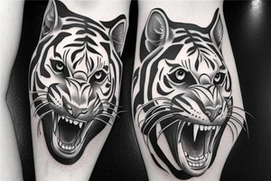 Split head panther tiger tattoo idea