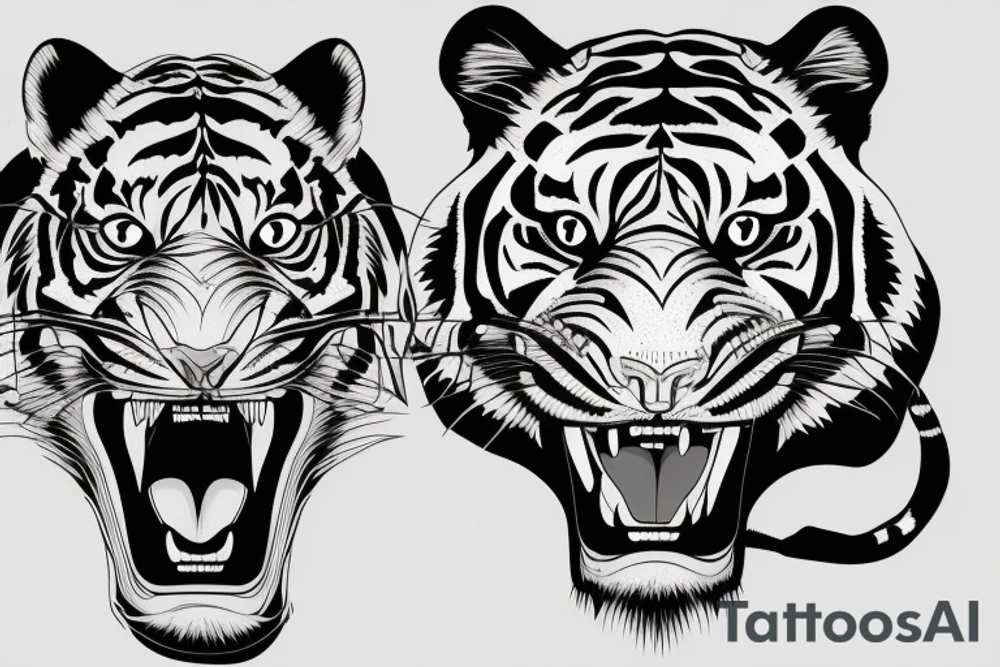 one half of the head of a tiger and the other half of a panther joined together tattoo idea