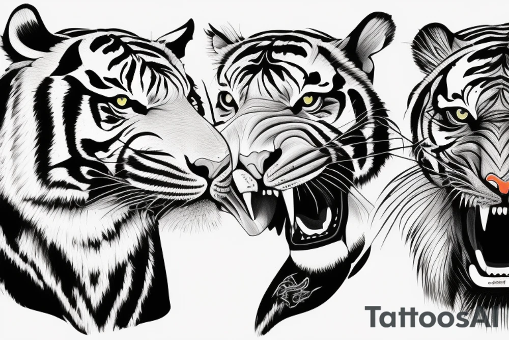 one half of the head of a tiger and the other half of a panther joined together tattoo idea