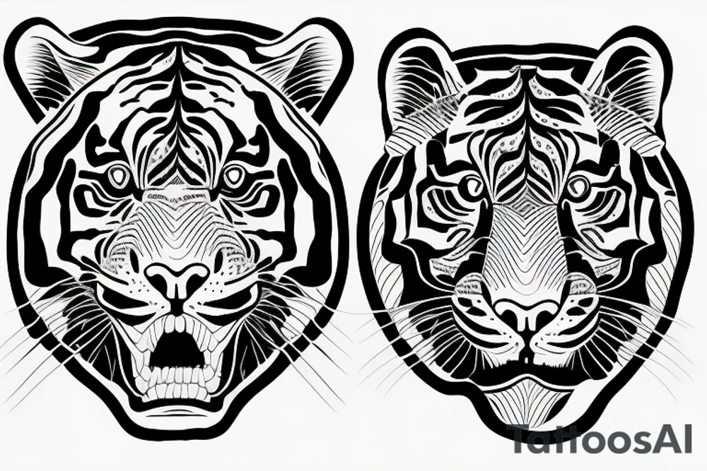 one half of the head of a tiger and the other half of a panther joined together tattoo idea