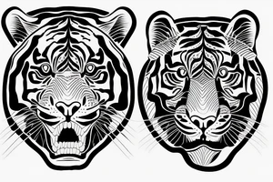 one half of the head of a tiger and the other half of a panther joined together tattoo idea