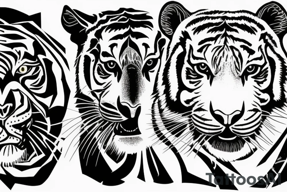 one half of the head of a tiger and the other half of a panther joined together tattoo idea