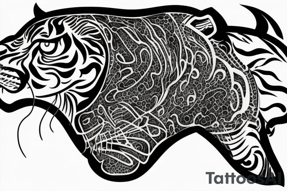 one half of the head of a tiger and the other half of a panther joined together tattoo idea