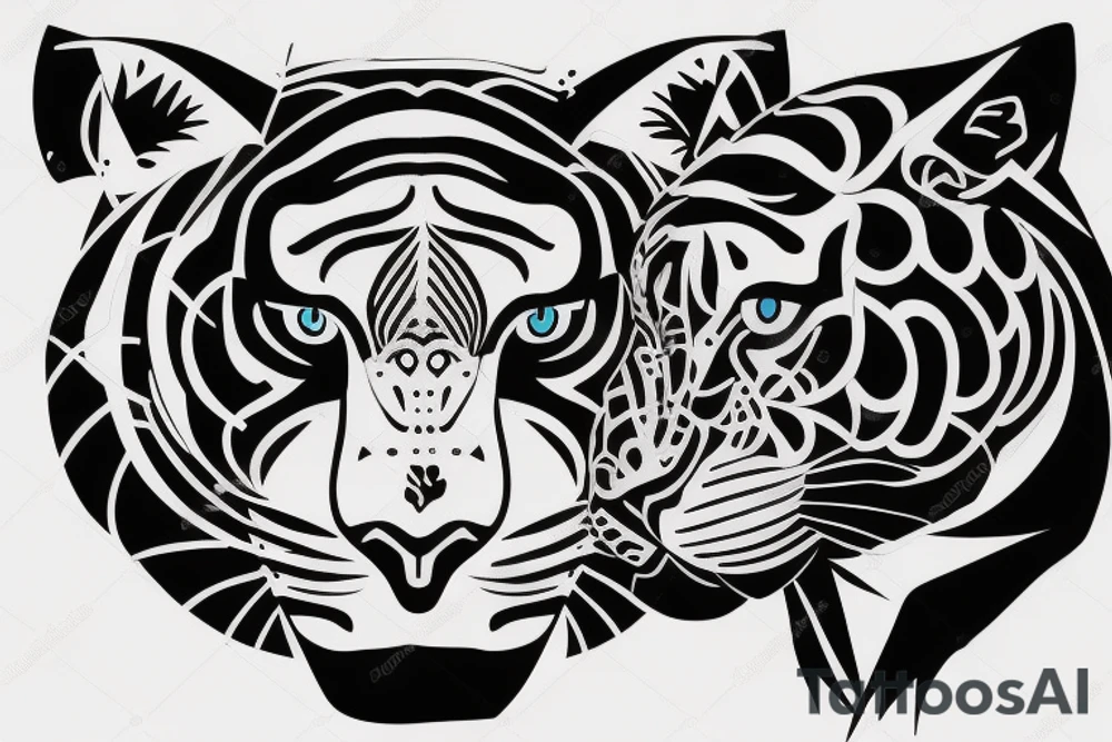 one half of the head of a tiger and the other half of a panther joined together tattoo idea