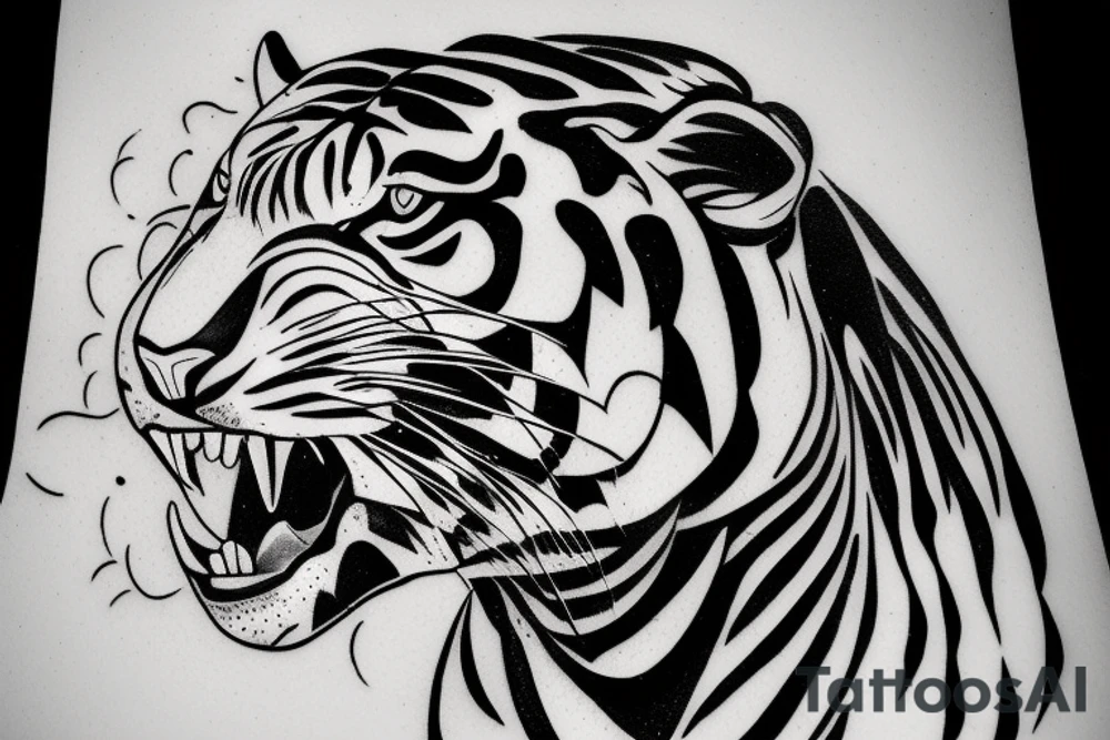 one half of the head of a tiger and the other half of a panther joined together tattoo idea