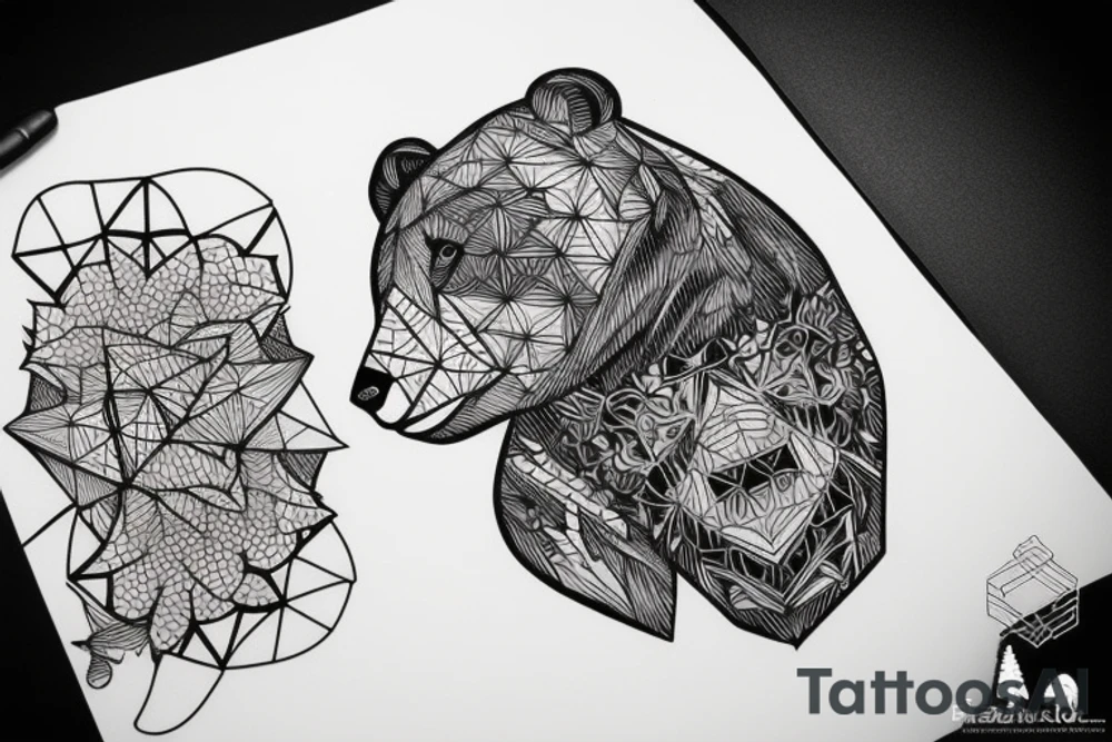 Fusion of blackwork geometry and bear enclosed in forest tattoo idea Fusion of blackwork geometry and bear enclosed in forest tattoo idea