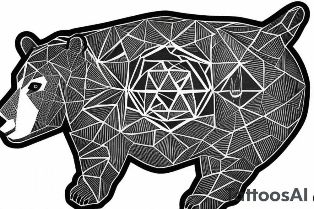 Fusion of blackwork geometry and bear enclosed in forest tattoo idea