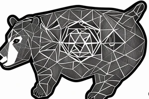 Fusion of blackwork geometry and bear enclosed in forest tattoo idea