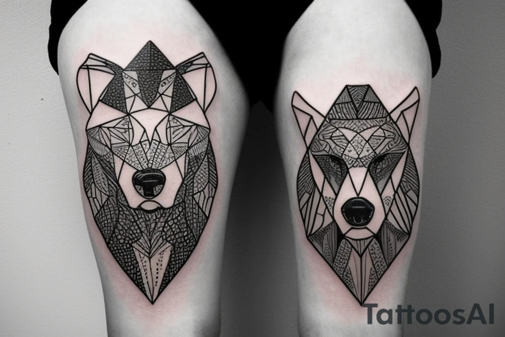 Forest with geometric bear tattoo idea