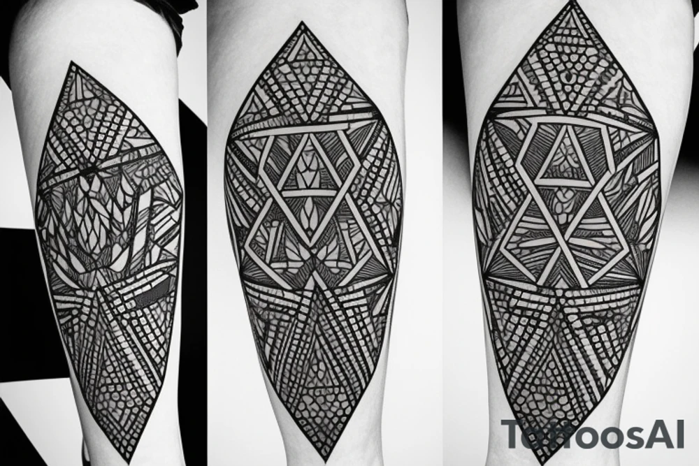 Forest with geometric for leg tattoo idea