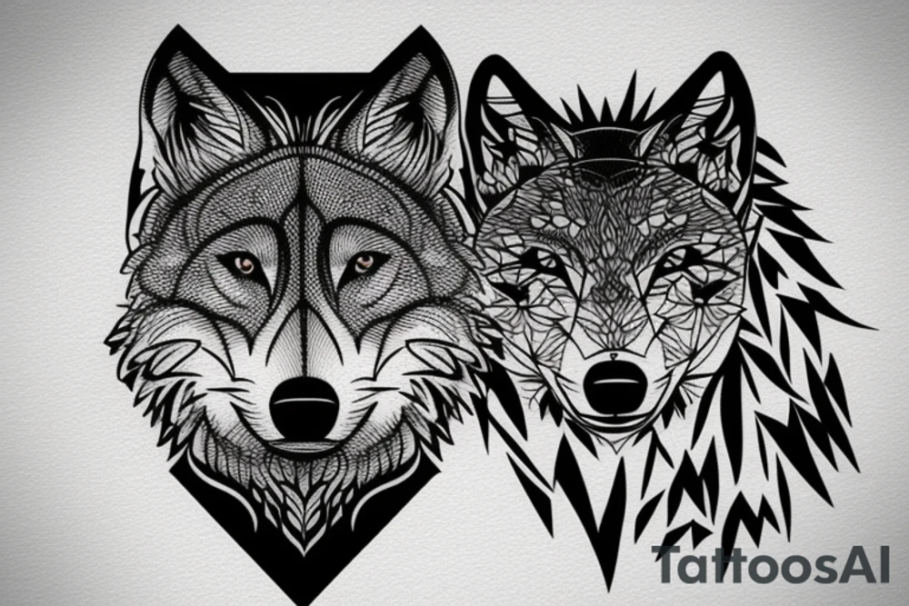 You could create a design that features a wolf standing in front of a tree or a group of trees. Use blackwork shading to create the silhouette of the trees and the wolf, with geometric patterns used to fill in the negative space. tattoo idea