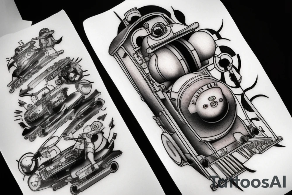 Mercury Train, Speed, Futuristic, ghibli tattoo idea