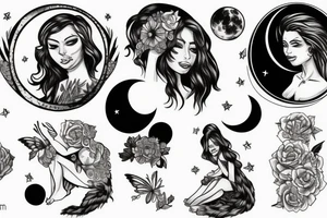 woman sitting on the moon tattoo idea