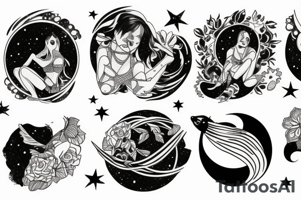 woman sitting on the moon tattoo idea