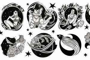 woman sitting on the moon tattoo idea