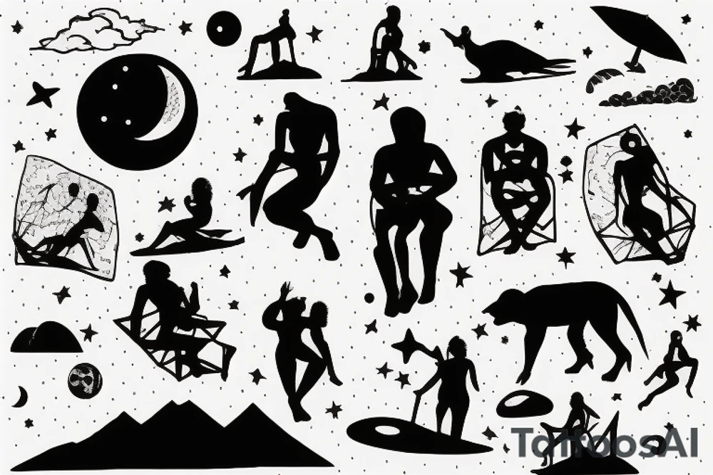 silhouette of a person sitting on the moon tattoo idea