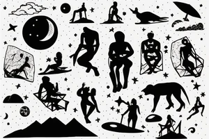 silhouette of a person sitting on the moon tattoo idea