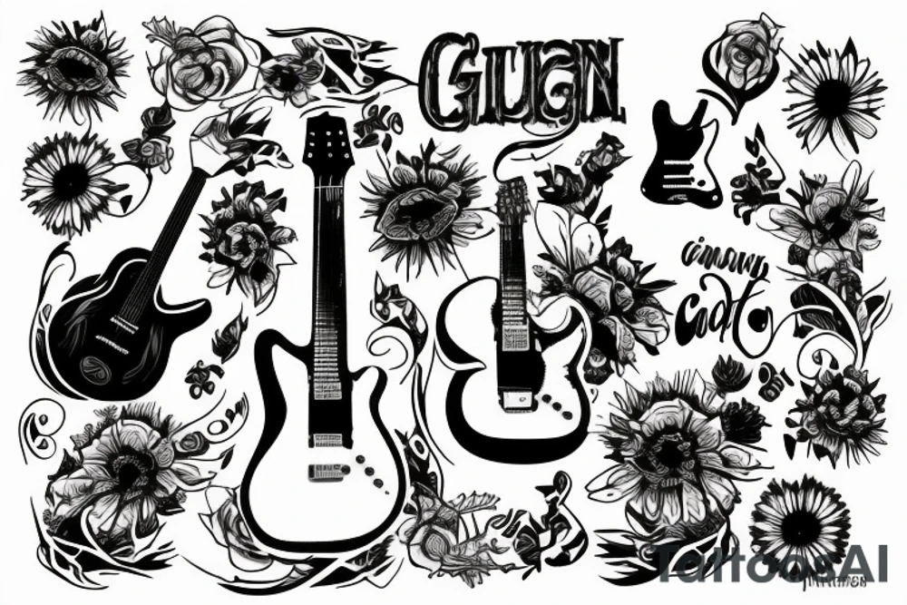 Guitar with loon and daisies tattoo idea