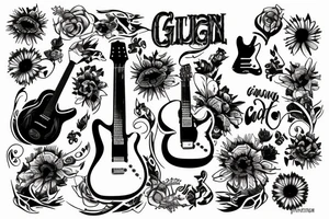 Guitar with loon and daisies tattoo idea