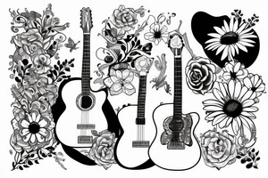 Guitar with loon and daisies tattoo idea