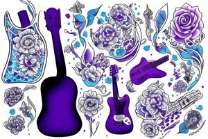 Blue guitar with loon and purple daisies tattoo idea