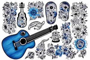 Blue guitar with loon and 
daisies tattoo idea