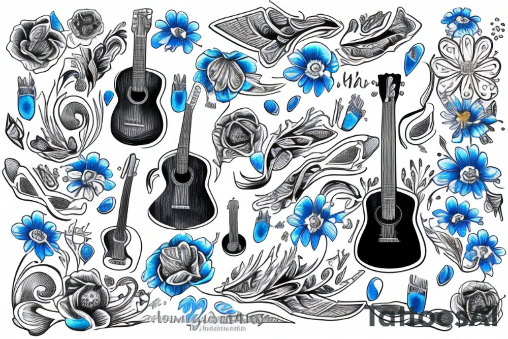 Blue guitar with loon and 
daisies tattoo idea
