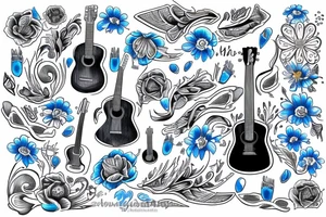 Blue guitar with loon and 
daisies tattoo idea