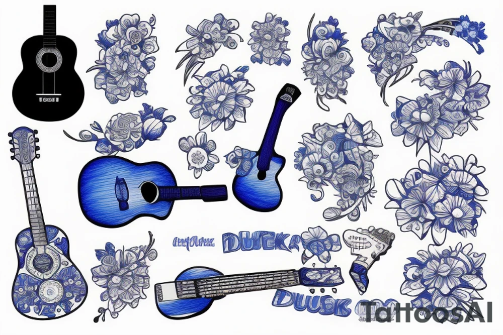 Blue guitar with duck and 
daisies tattoo idea