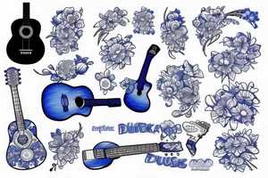 Blue guitar with duck and 
daisies tattoo idea