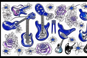 Blue guitar with duck and 
daisies tattoo idea