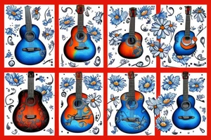 Blue guitar with duck and 
daisies tattoo idea