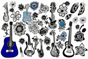 Blue guitar, loon and daisy tattoo idea