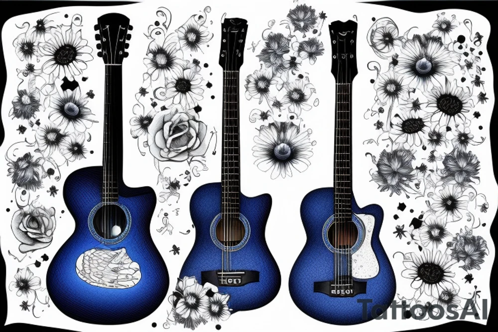 Blue guitar, loon and daisy tattoo idea