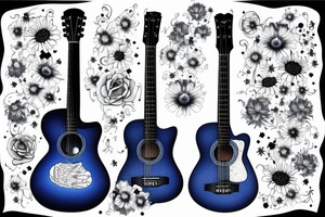 Blue guitar, loon and daisy tattoo idea