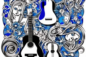 Blue guitar, loon and daisy tattoo idea