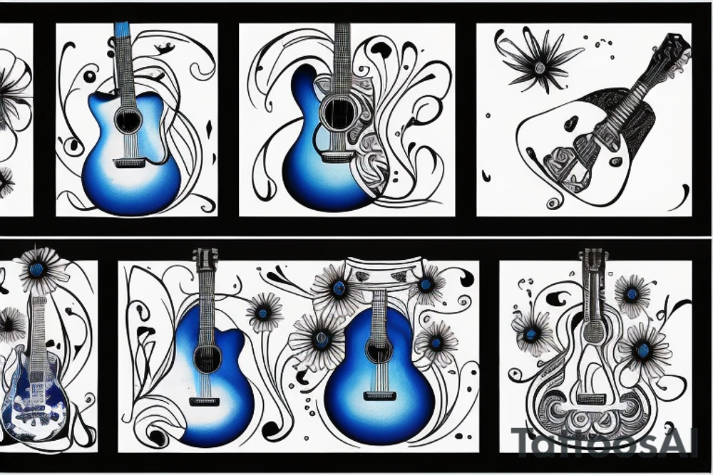 Blue guitar, loon and daisy tattoo idea