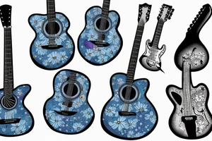 Blue guitar, loon, daisy tattoo idea