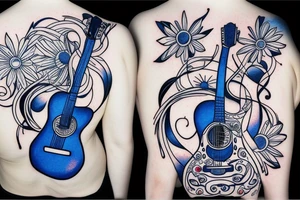 Blue guitar, loon, daisy tattoo idea