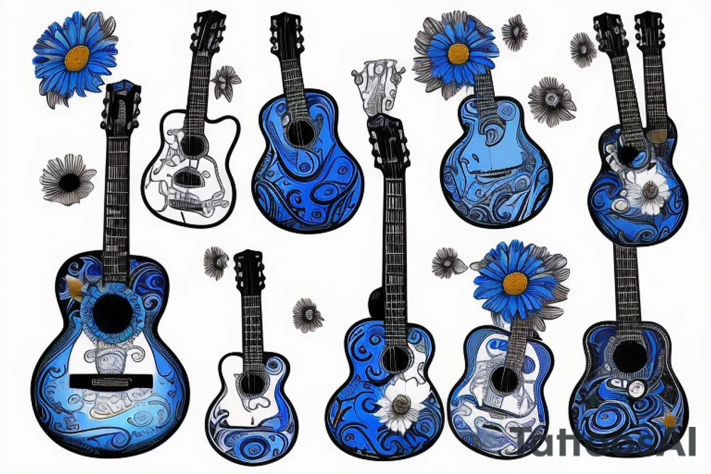Blue guitar, duck, daisy tattoo idea