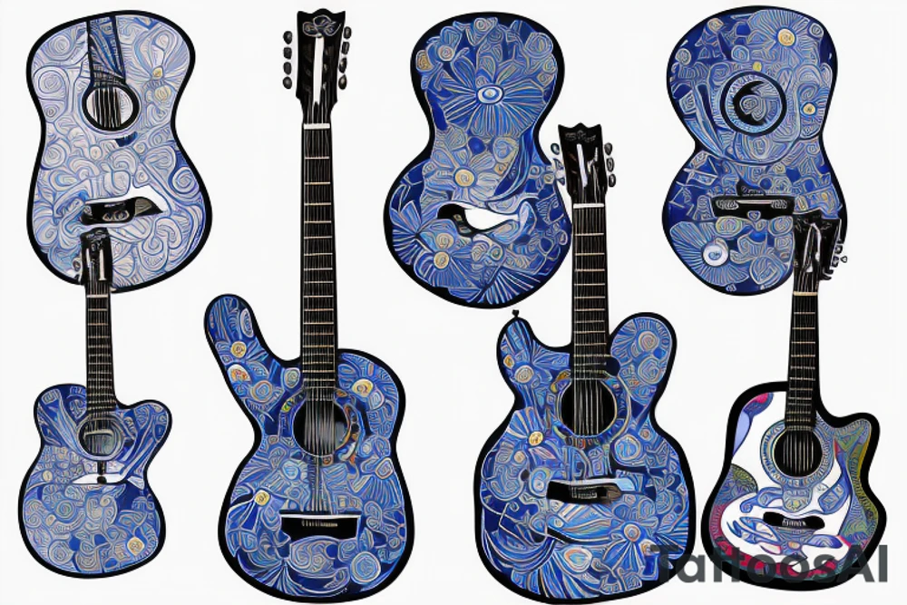 Blue guitar, duck, daisy tattoo idea