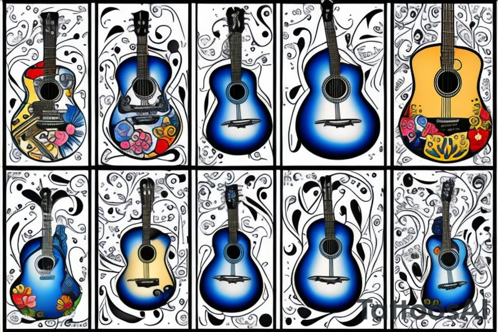 Blue guitar, duck, daisy tattoo idea