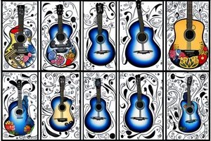 Blue guitar, duck, daisy tattoo idea