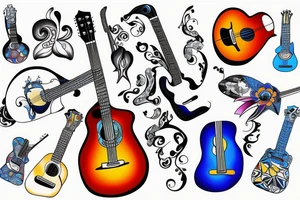 Blue guitar, daisy, loon tattoo idea